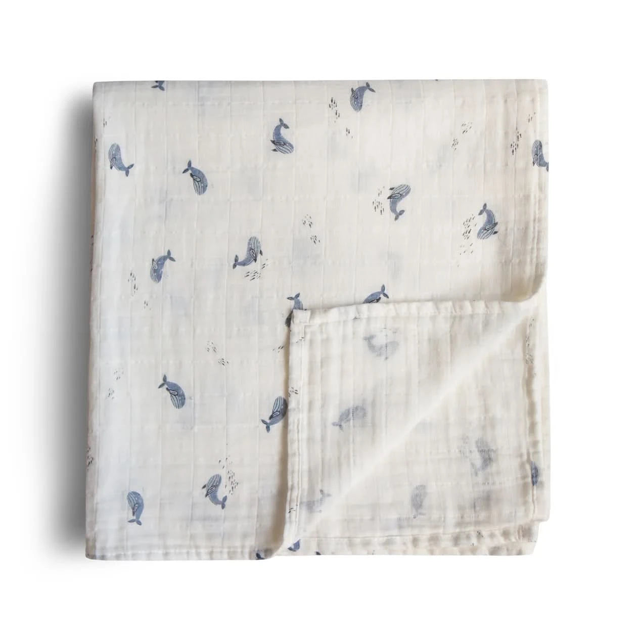 Mushie Muslin Swaddle Blanket Organic Cotton (Whales) - AT NOON STORE