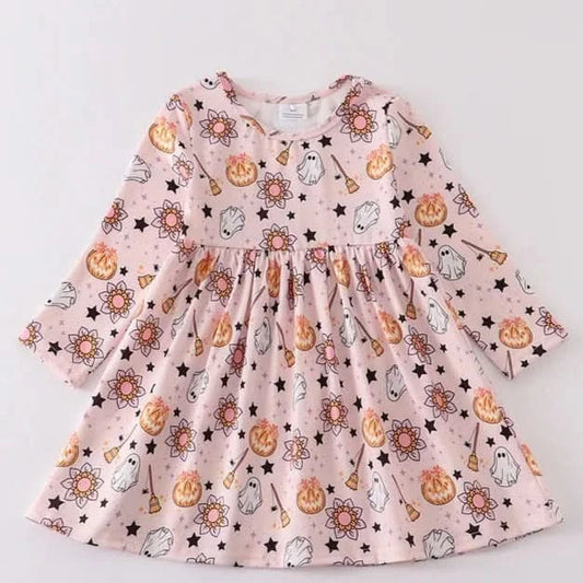 Pink Pumpkin Graphic Dress (1-6y) - Pink - AT NOON STORE