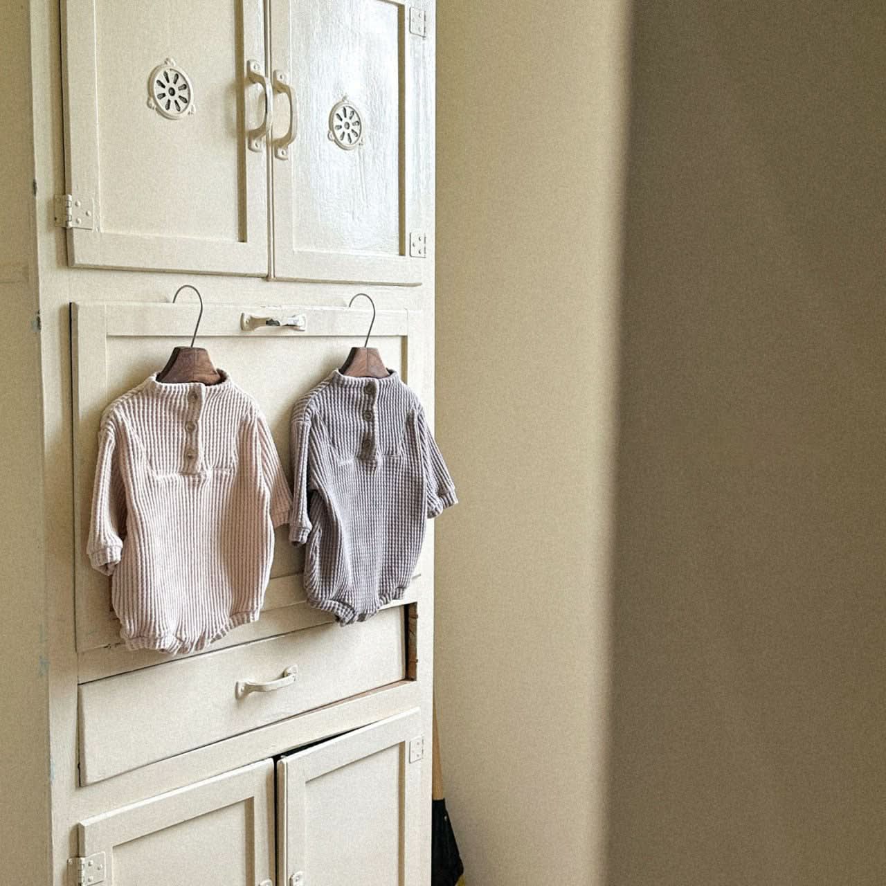Baby Anggo Waffle Mock Neck Button Romper (3-18m) -2 Colors - AT NOON STORE