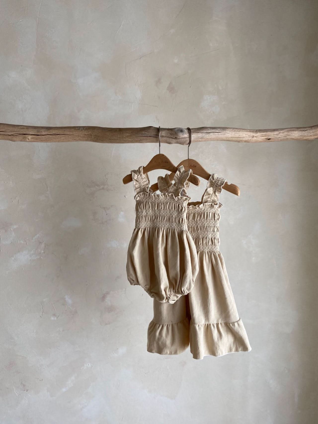 Girls Ann Frill Strap Smocked Bodice Dress (2-4y) - Beige - AT NOON STORE