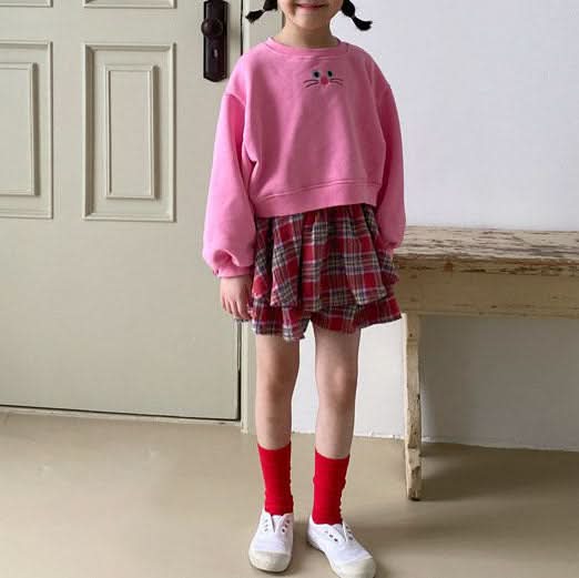 Toddler Cat Face Embroidery Cropped Sweatshirt (1-6y) - 3 Colors - AT NOON STORE