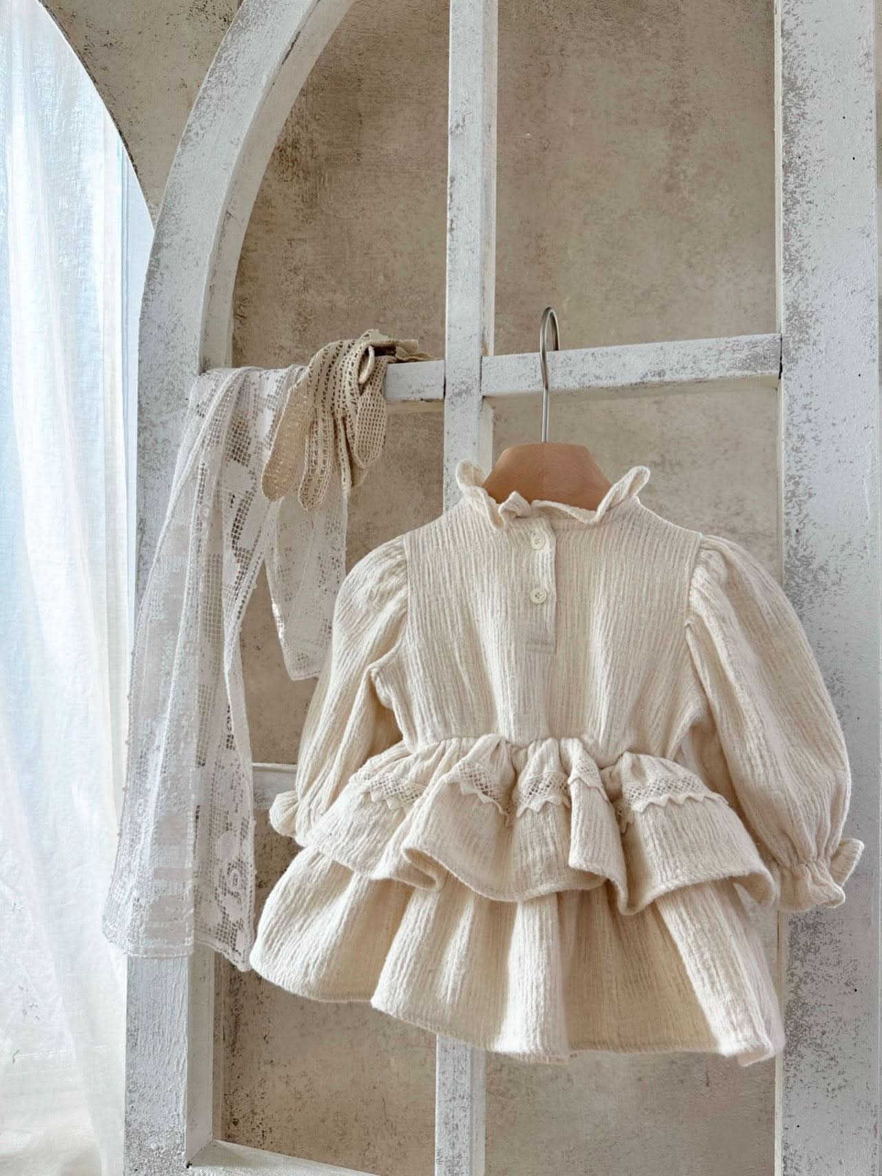 Baby Monbebe Mary Ruffle Detail Romper (3-24m) - Cream - AT NOON STORE