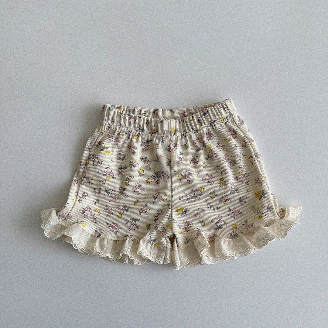 Baby/Toddler Aosta SS25 Lace Frill Floral Ribbed Shorts (3m-5y)- Ivory - AT NOON STORE