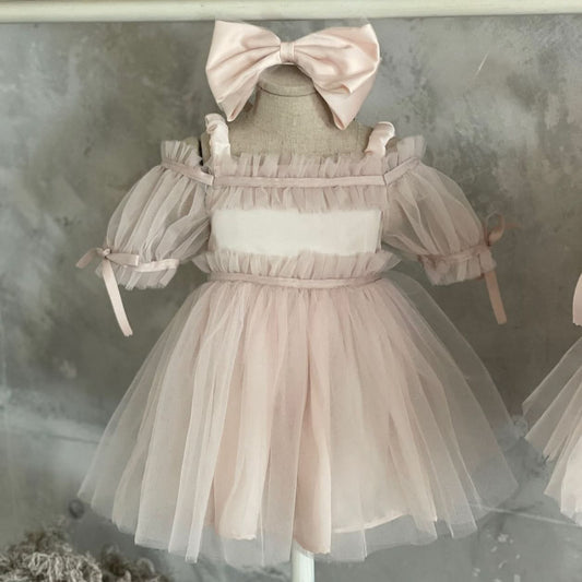 Toddler Bow Detail Cold-Shoulder Tutu Dress (8m-6y) - Pink - AT NOON STORE