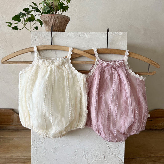 Baby Lala SS25 Flower Strap Lace Bubble Romper (6-24m) - 2 Colors - AT NOON STORE