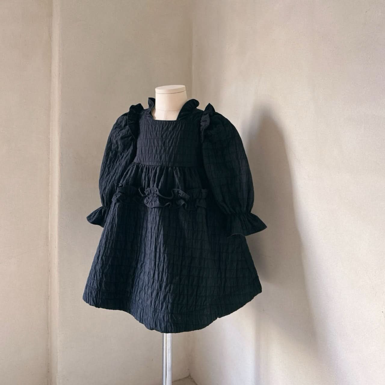 Toddler Monbebe S25 Ruffle Detail Quilted Dress (1-8y) - Black - AT NOON STORE