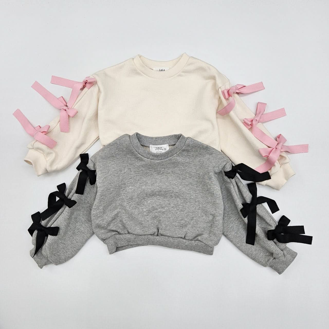 Toddler Bow Detail Long Sleeve Cropped Sweatshirt (2-7y) - 2 Colors - AT NOON STORE