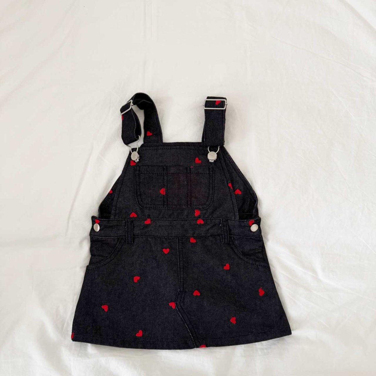 Toddler F25 Heart Embroidery Denim Skirtalls (2-7y) - Black - AT NOON STORE