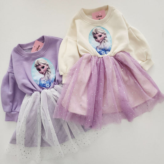Toddler S25 Puff Sleeve Cotton Elsa Tulle Dress (15m-7y) - 2 Colors - AT NOON STORE