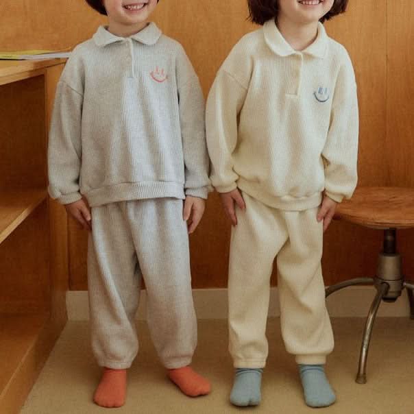 Toddler Peter Pan Collar Waffle Sweatshirt and Jogger Pants Set (4m-6y) - 2 Colors - AT NOON STORE