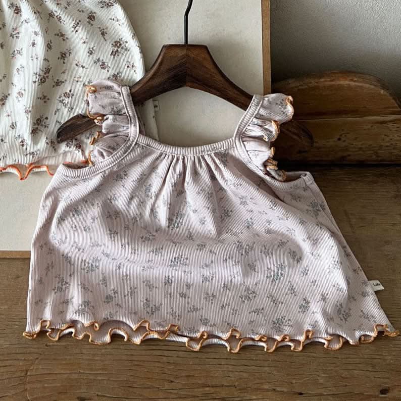 Girl Lala Ruffle Lettuce Edge Strap Ribbed Sleeveless Top (1-6y) - 2 Colors - AT NOON STORE