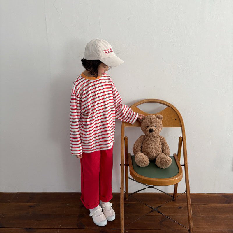 Toddler SP26 Multi Stripe Long Sleeve Loose Fit Top (1-6y) - Red - AT NOON STORE