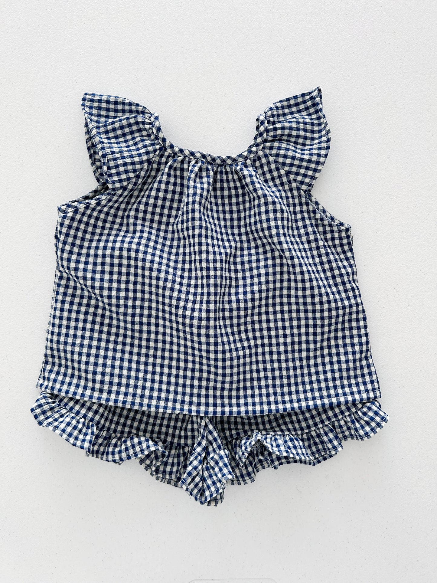 Kids Soy SS25 Gingham Ruffle Sleeves Top and Ruffle Hem Shorts Set (1-6y) - 2 Colors