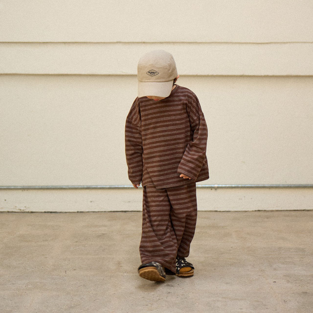 Toddler F25 Stripe Long Sleeve Top and Wide Pants Set (2-8y) - Brown - AT NOON STORE