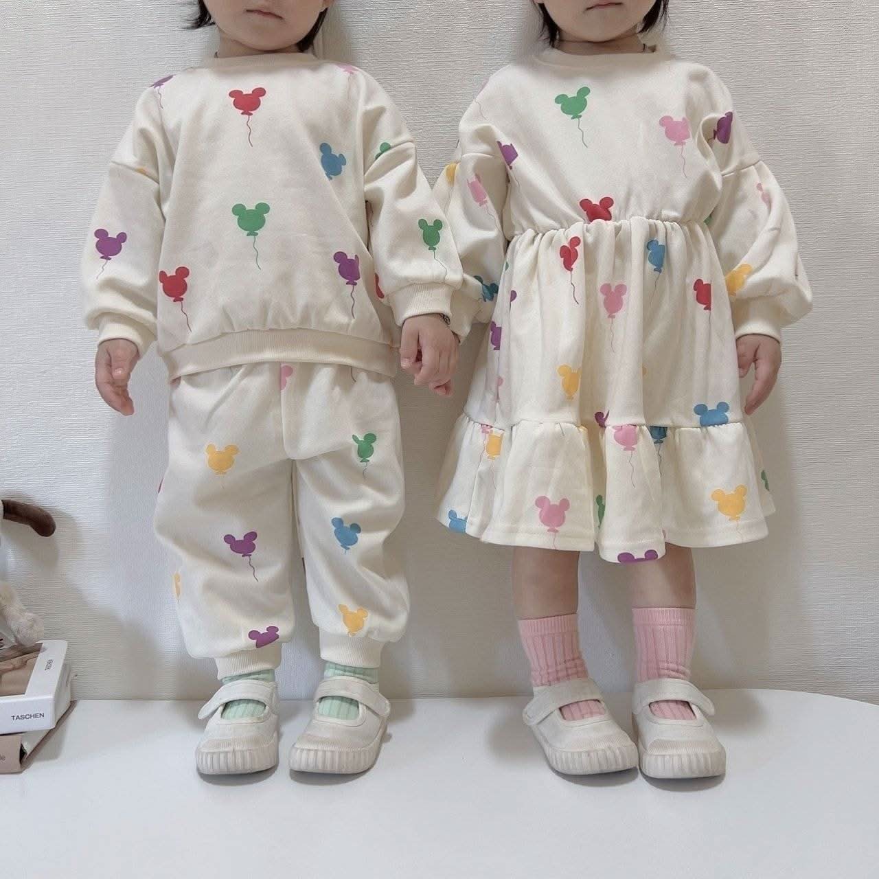 Toddler Balloon Print Long Sleeve Dress (15m-7y) -Cream - AT NOON STORE