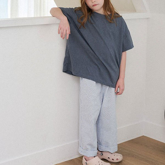 Toddler S25 Seersucker Gingham Pull On Pants (15m-7y) - Sky Blue - AT NOON STORE