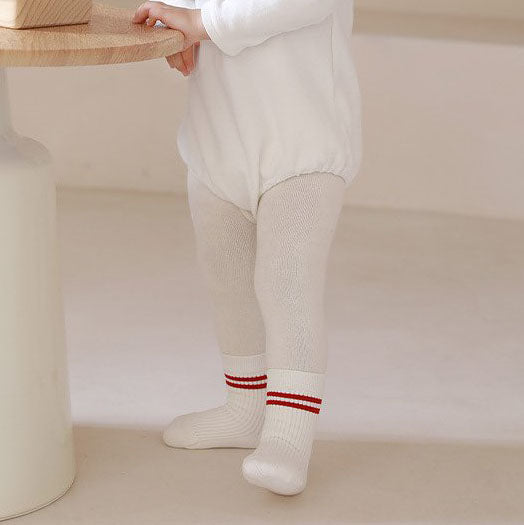 Baby Toddler Double Red Line Socks (0-8y) - White