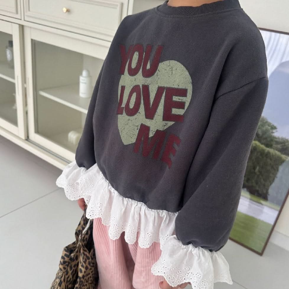 Toddler 'You Love Me' Lace Trim Sweatshirt (2-7y) - 2 Colors - AT NOON STORE