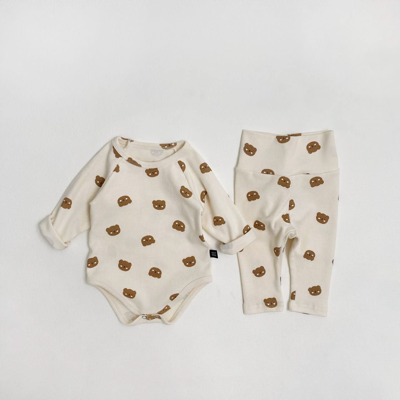 Baby S25 Bear / Strawberry Printed Bodysuit and Pants Set (0-12m) - 2 Colors - AT NOON STORE
