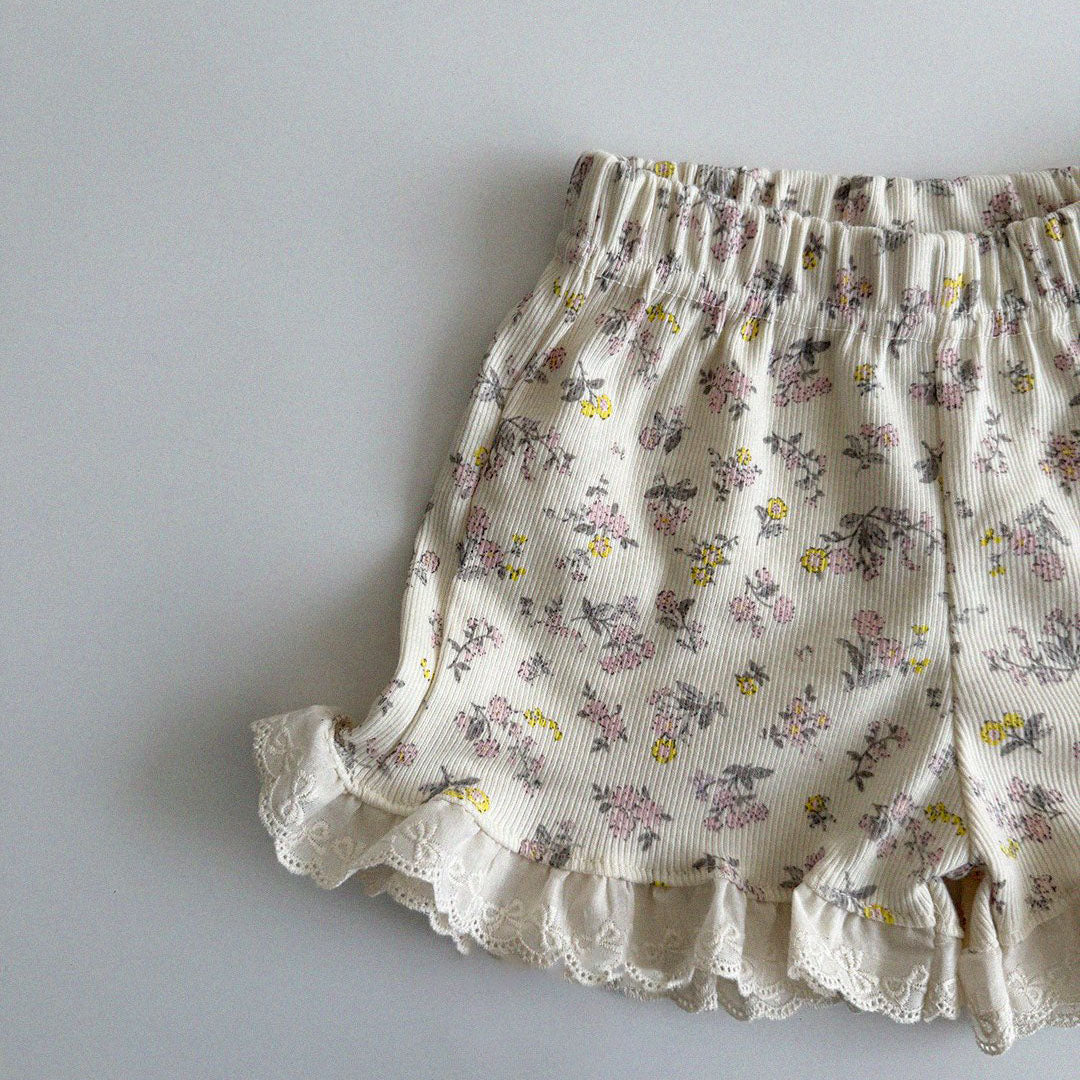 Baby/Toddler Aosta SS25 Lace Frill Floral Ribbed Shorts (3m-5y)- Ivory - AT NOON STORE