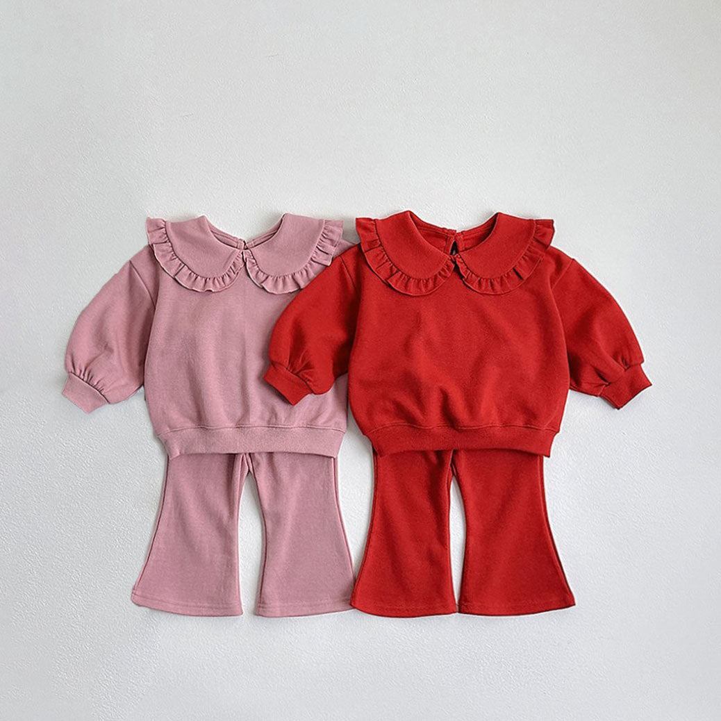 Toddler F25 Ruffled Collar Long Sleeve Top and Flare Pants Set (1-6y) - 2 Colors - AT NOON STORE