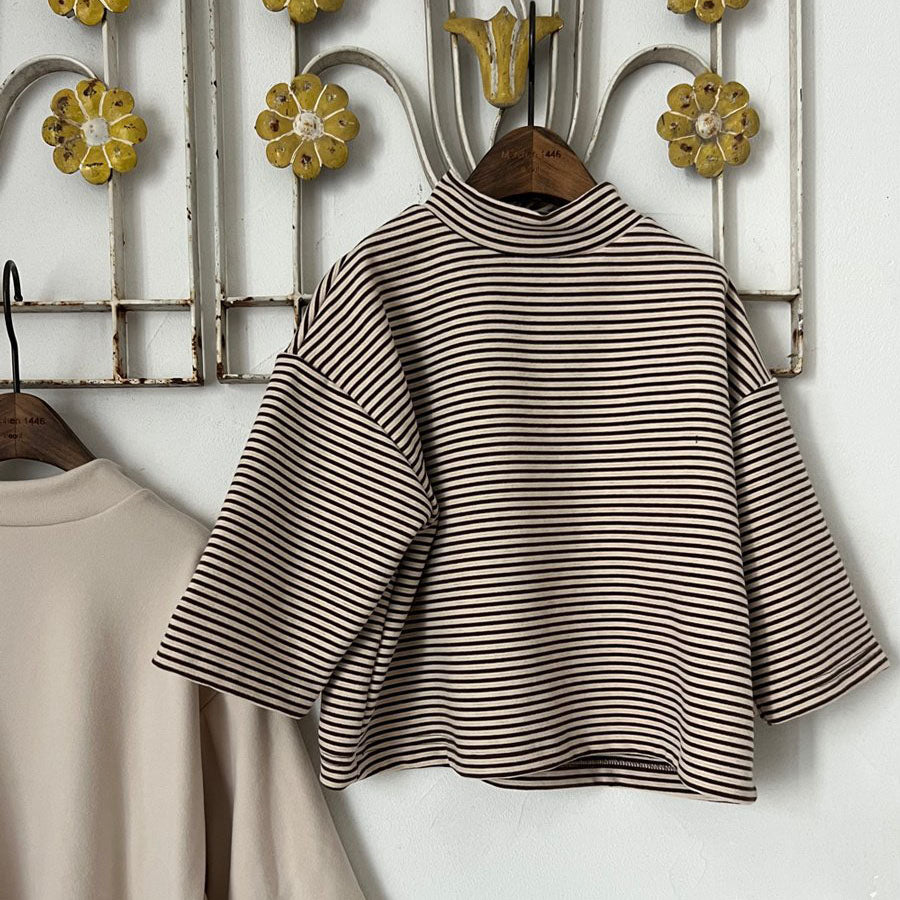 Toddler W25 Stripe Mock Neck Long Sleeve Top (2-7y) - Beige