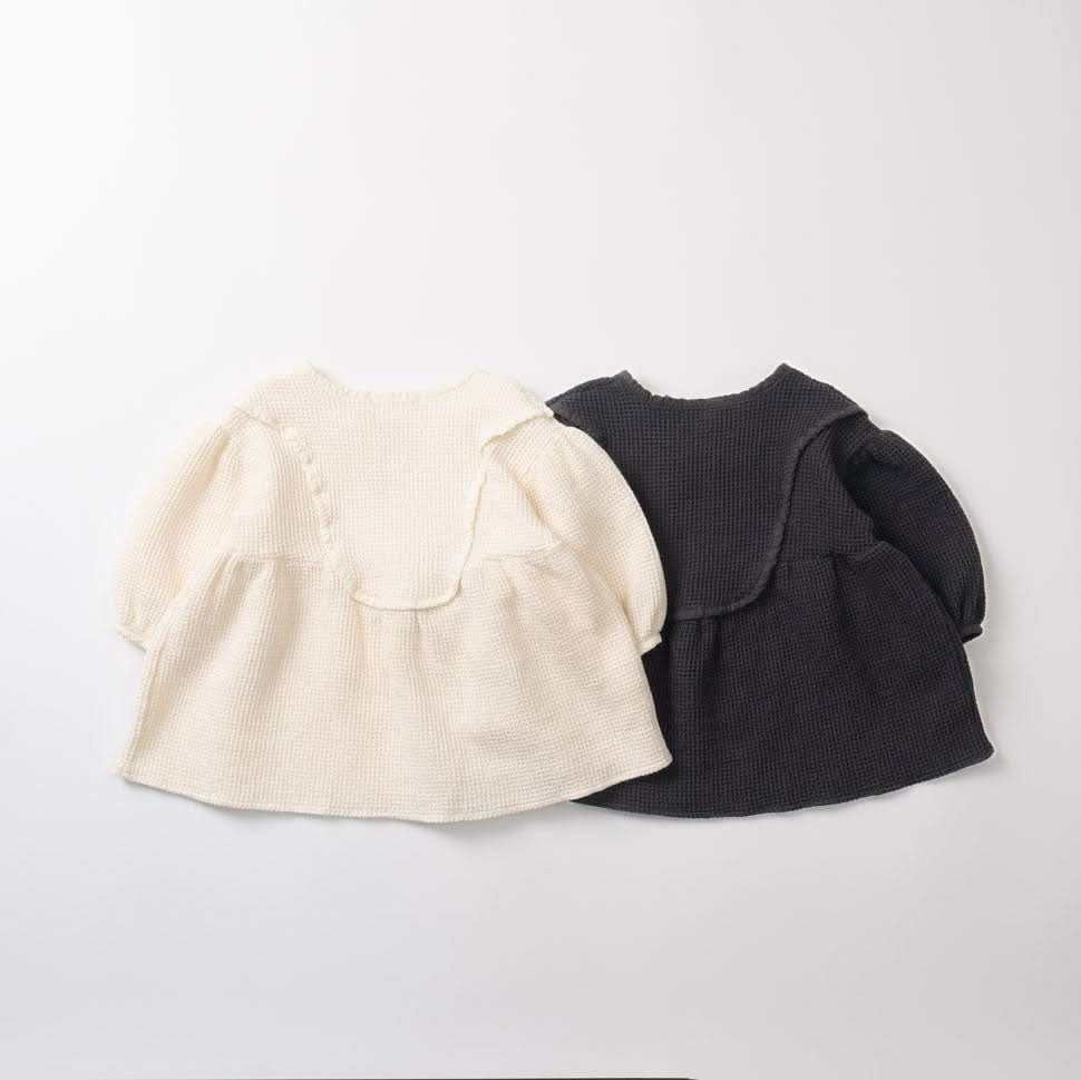 Toddler Anggo Waffle Puff Sleeve Front Bow Dress (1-6y) - 2 Colors - AT NOON STORE