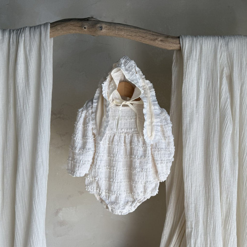 Baby Lace Romper and Bunny Bonnet Set (3-12m) - Ivory