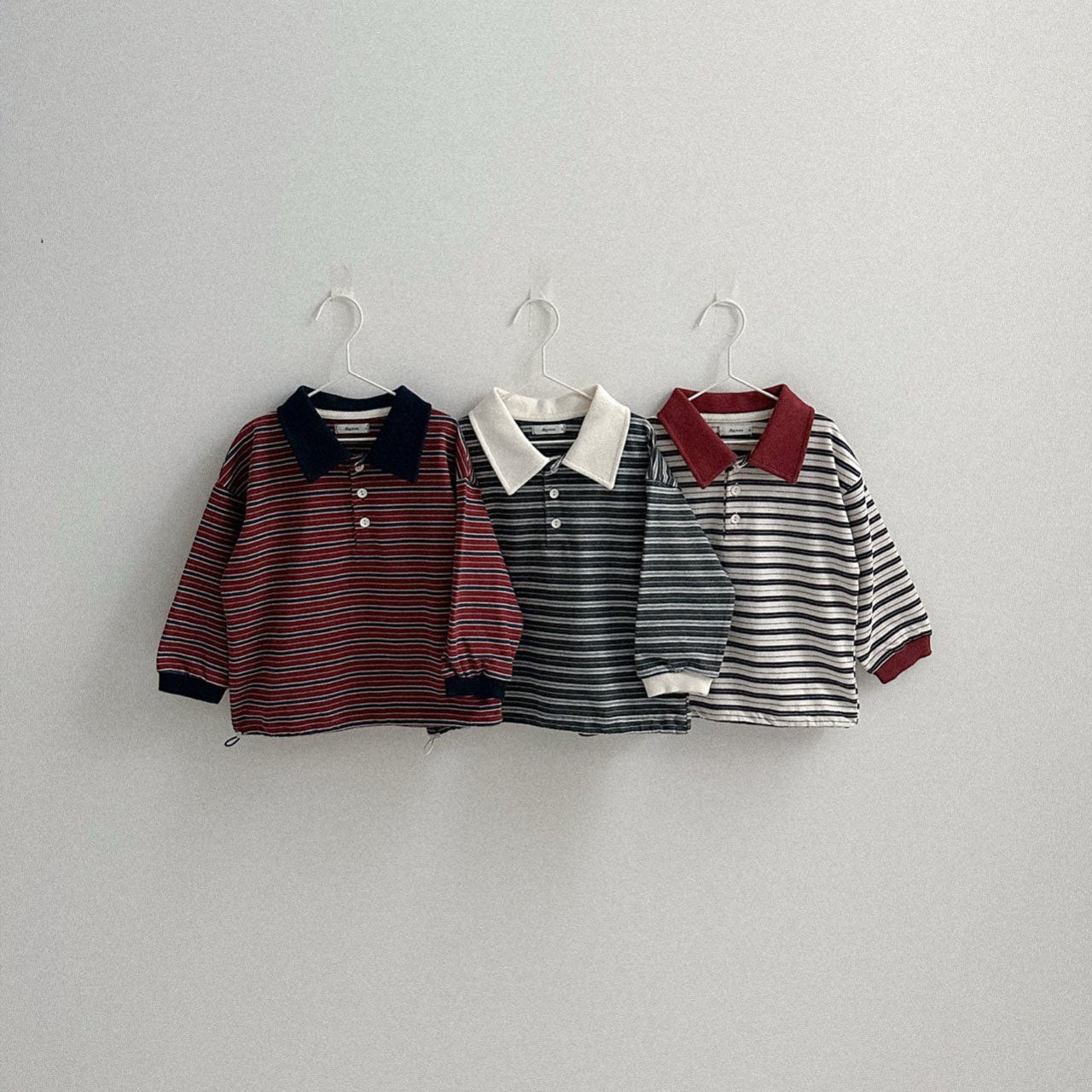 Toddler W25 Adjustable Hem Stripe Collar Long Sleeve Top (2-7y) - 3 Colors
