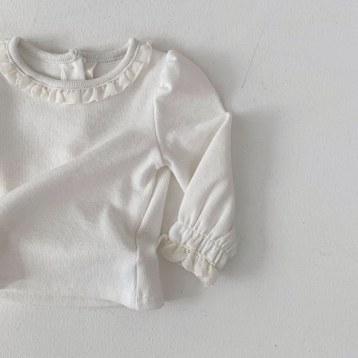 Baby S25 Neckline Frill Detail Long Sleeve Top (3-18m) - Ivory - AT NOON STORE
