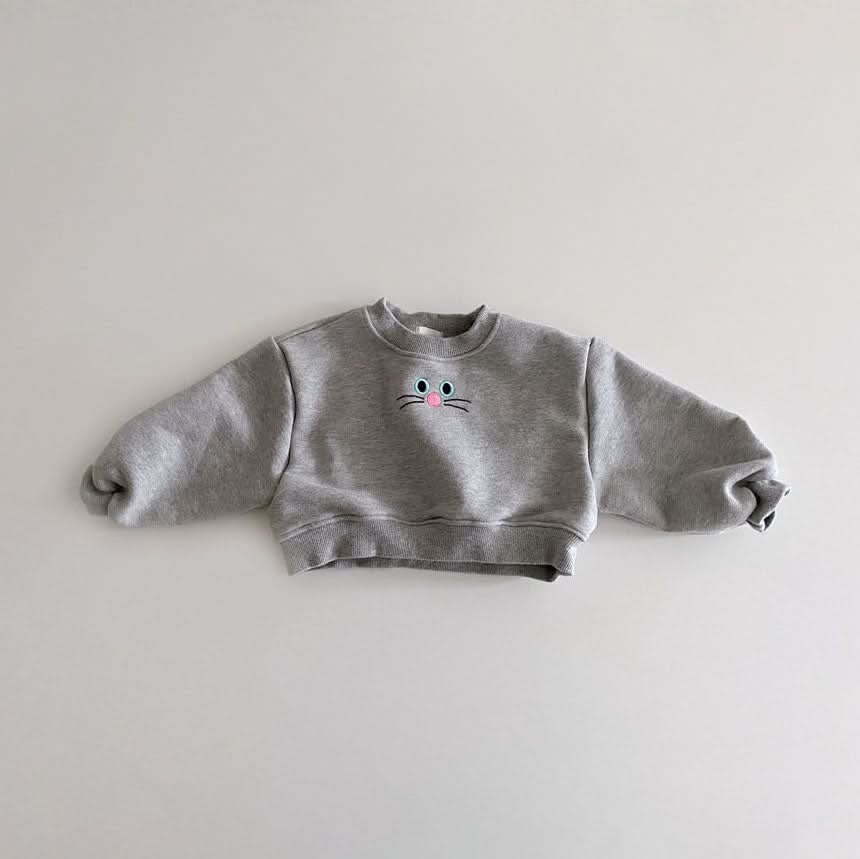 Toddler Cat Face Embroidery Cropped Sweatshirt (1-6y) - 3 Colors - AT NOON STORE
