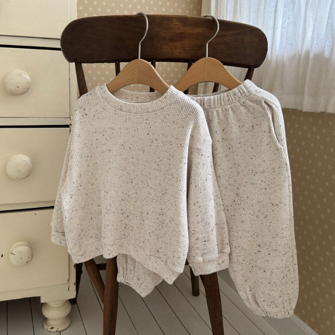 Kids F25 Waffle Confetti Long Sleeve Sweatshirt and Jogger Pants Set (1-7y) - Ivory - AT NOON STORE
