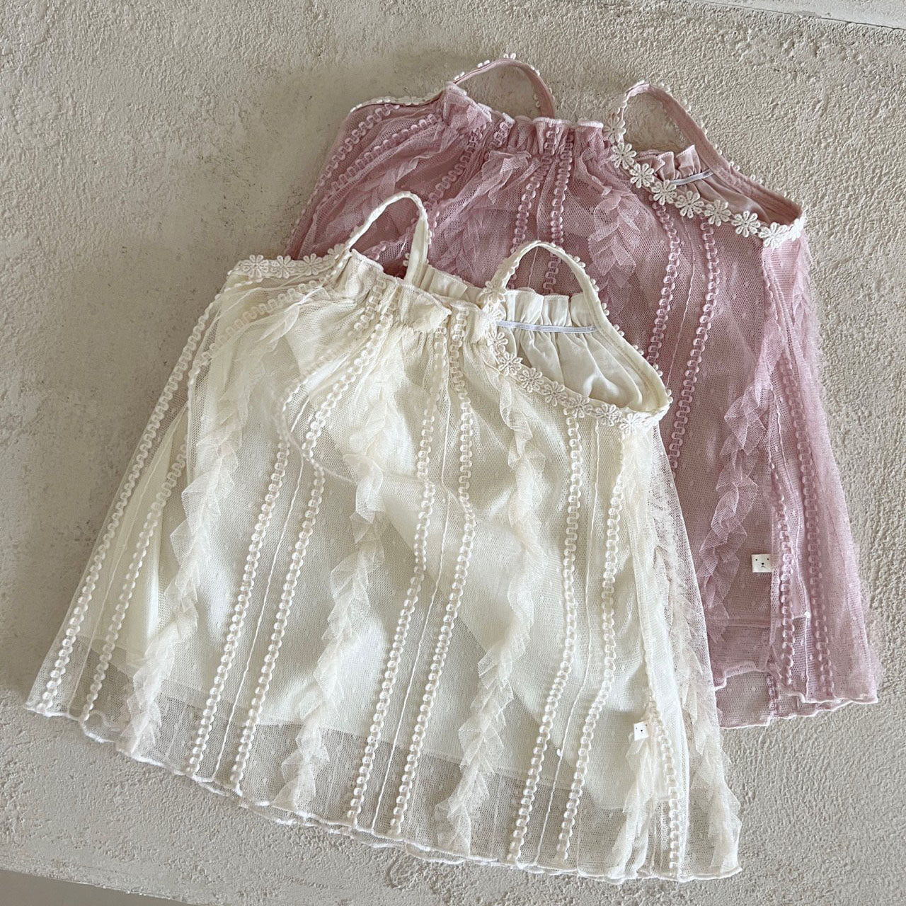 Toddler Lala SS25 Flower Strap Lace Bubble Dress (1-6y) - 2 Colors - AT NOON STORE