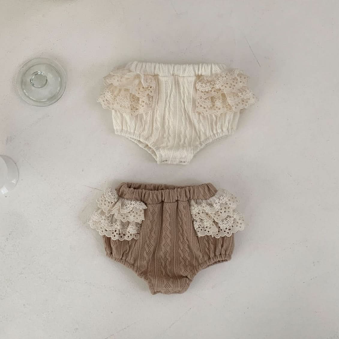 Baby S25 Lace Detail Textured Fabric Bloomer Shorts (3-18m) - 2 Colors - AT NOON STORE
