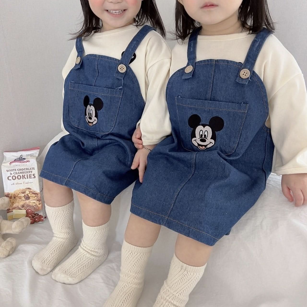 Toddler S25 Disney Mickey Face Embroidery Pocket Denim Skirtall (1-6y) - Denim - AT NOON STORE