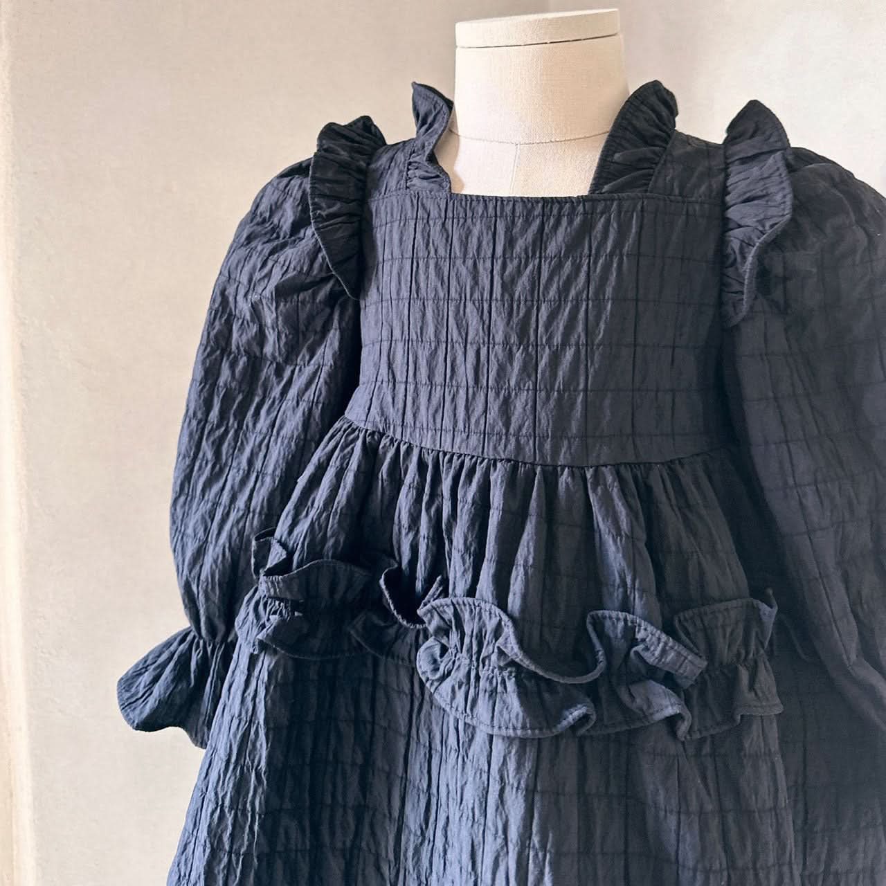 Toddler Monbebe S25 Ruffle Detail Quilted Dress (1-8y) - Black - AT NOON STORE