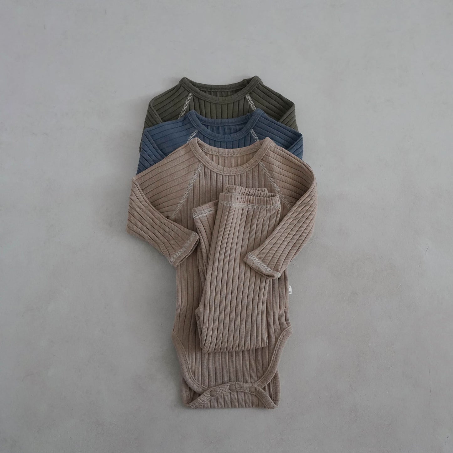 Baby Stitch Detail Ribbed Bodysuit and Pants Set (3-12m)- Beige - AT NOON STORE