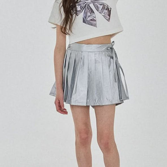 Girls Silver Wrap Pleated Skirted Pants(3-6y) - Silver - AT NOON STORE