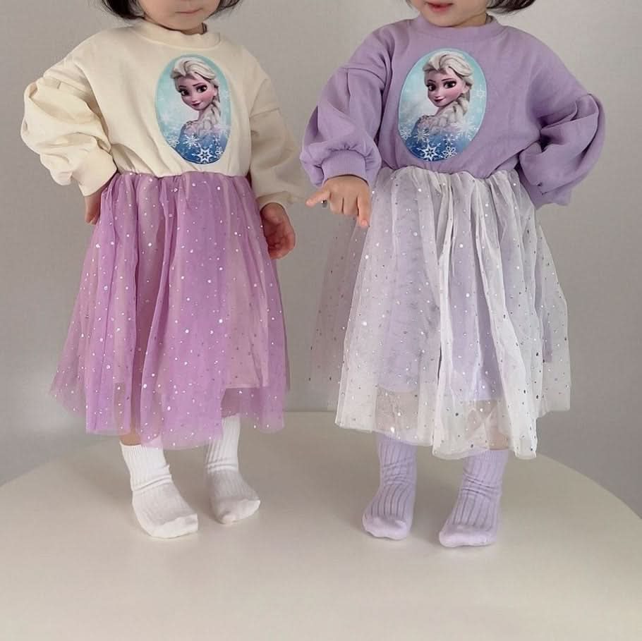 Toddler S25 Puff Sleeve Cotton Elsa Tulle Dress (15m-7y) - 2 Colors - AT NOON STORE