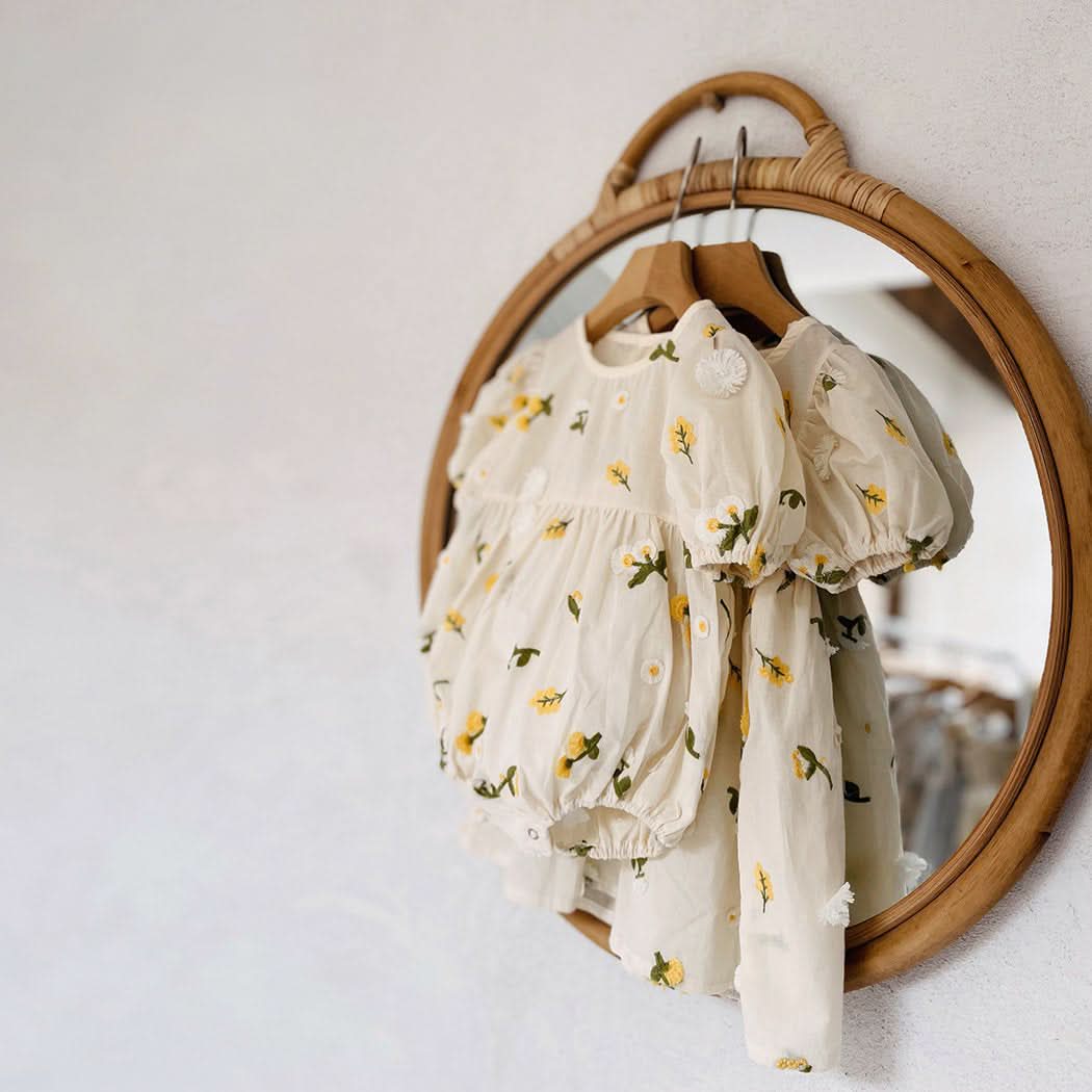 Baby Milk Floral 3D Embroidery Short Sleeve Romper (0-24m) - Floral Ivory - AT NOON STORE