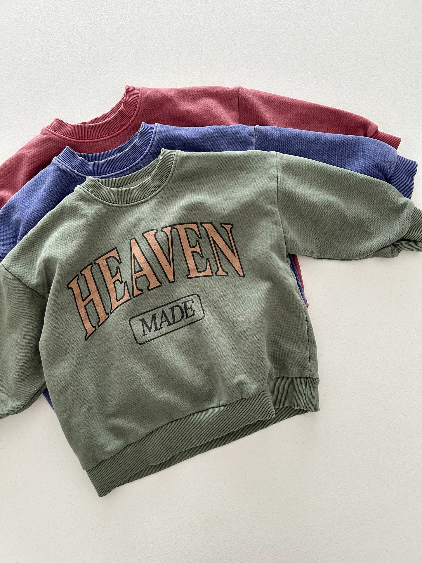 Kids Adult 'Heaven Made' Garment Dyed Long Sleeve Sweatshirt (1-7y, Adult) - 3 Colors