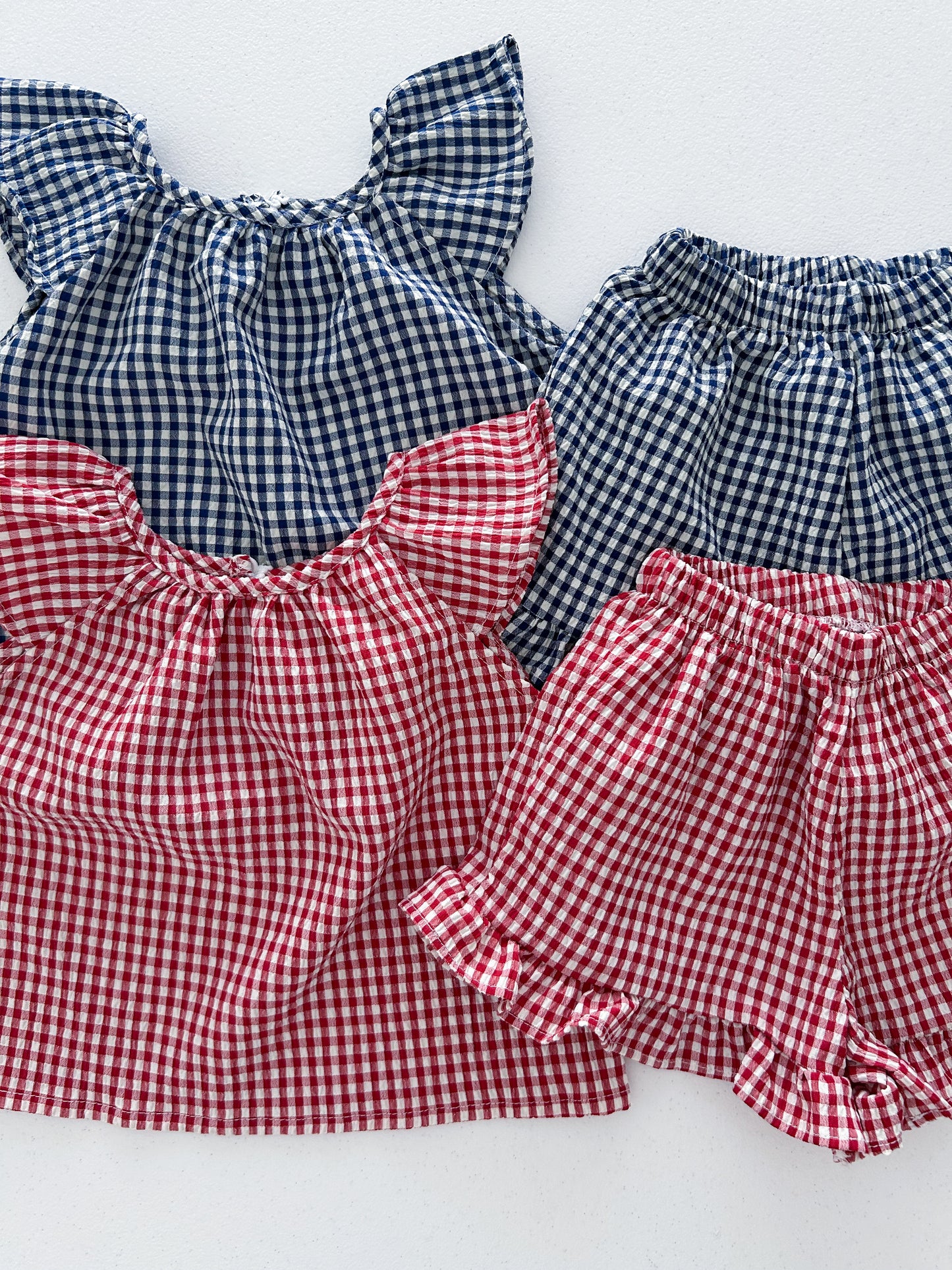 Kids Soy SS25 Gingham Ruffle Sleeves Top and Ruffle Hem Shorts Set (1-6y) - 2 Colors