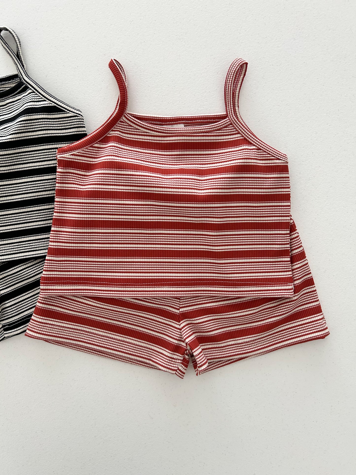 Kids SS25 Sleeveless Stripe Ribbed Top and Shorts Set (2-8y) - 2 Colors
