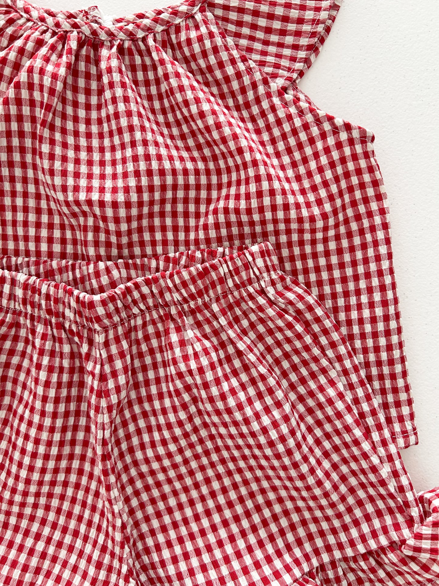 Kids Soy SS25 Gingham Ruffle Sleeves Top and Ruffle Hem Shorts Set (1-6y) - 2 Colors