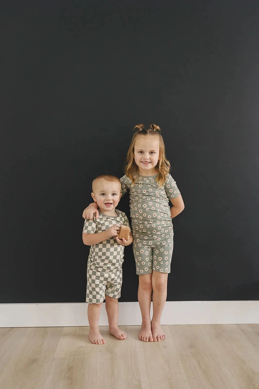 Light Green Checkered Bamboo Cozy Short Set (2T-6Y) - AT NOON STORE