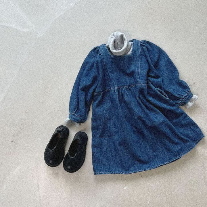 Toddler Square Neckline Denim Dress (3-8y) - Blue - AT NOON STORE