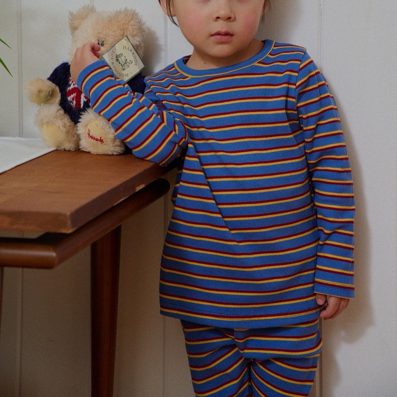 Kids F25 Ribbed Multicolor Stripe Long Sleeve Top and Pants Set (1-5y) - Blue - AT NOON STORE