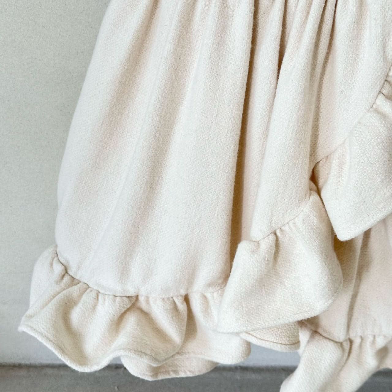Toddler Monbebe W24 Lettuce-edge Ribbed Top Ruffle Dress (1-6y) - Cream - AT NOON STORE