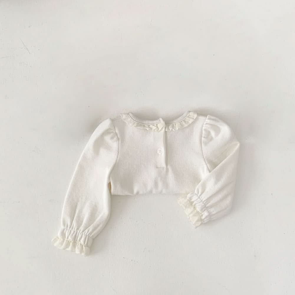 Baby S25 Neckline Frill Detail Long Sleeve Top (3-18m) - Ivory - AT NOON STORE