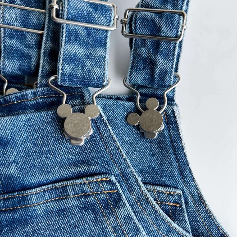 Toddler Disney Mickey and Pooh Face Embroidery Kangaroo Pocket Denim Overalls (2-7y) -2 Colors - AT NOON STORE